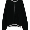 Cardigan Jil Sander zip-front ribbed-trim negru