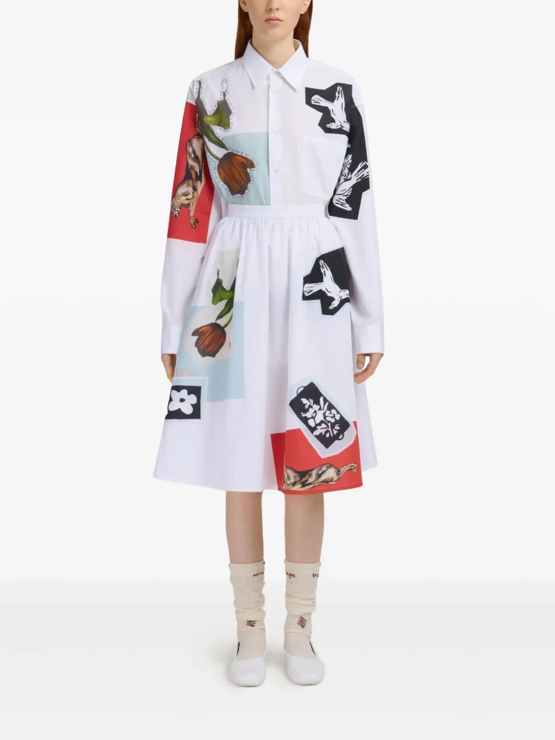 Alternative view of Fusta midi Marni patchwork-design alb