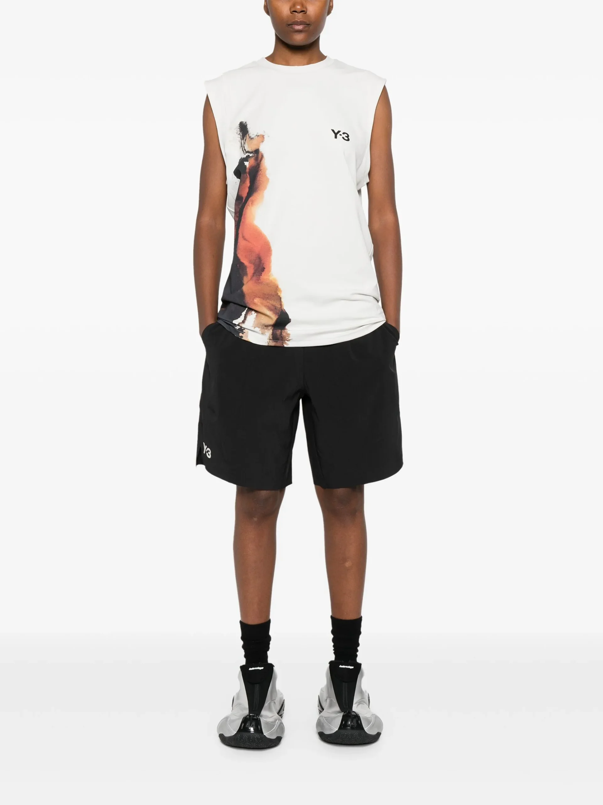 Top Y-3 abstract-print alb - imagine 5