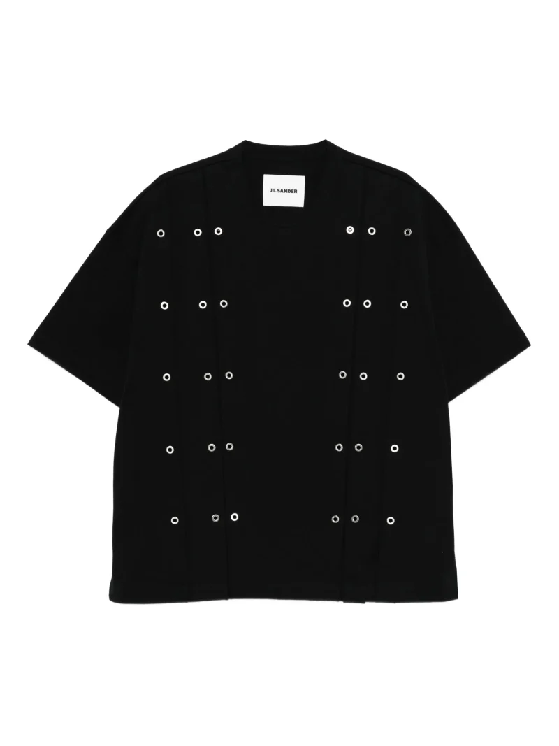 Tricou Jil Sander eyelet-detail negru