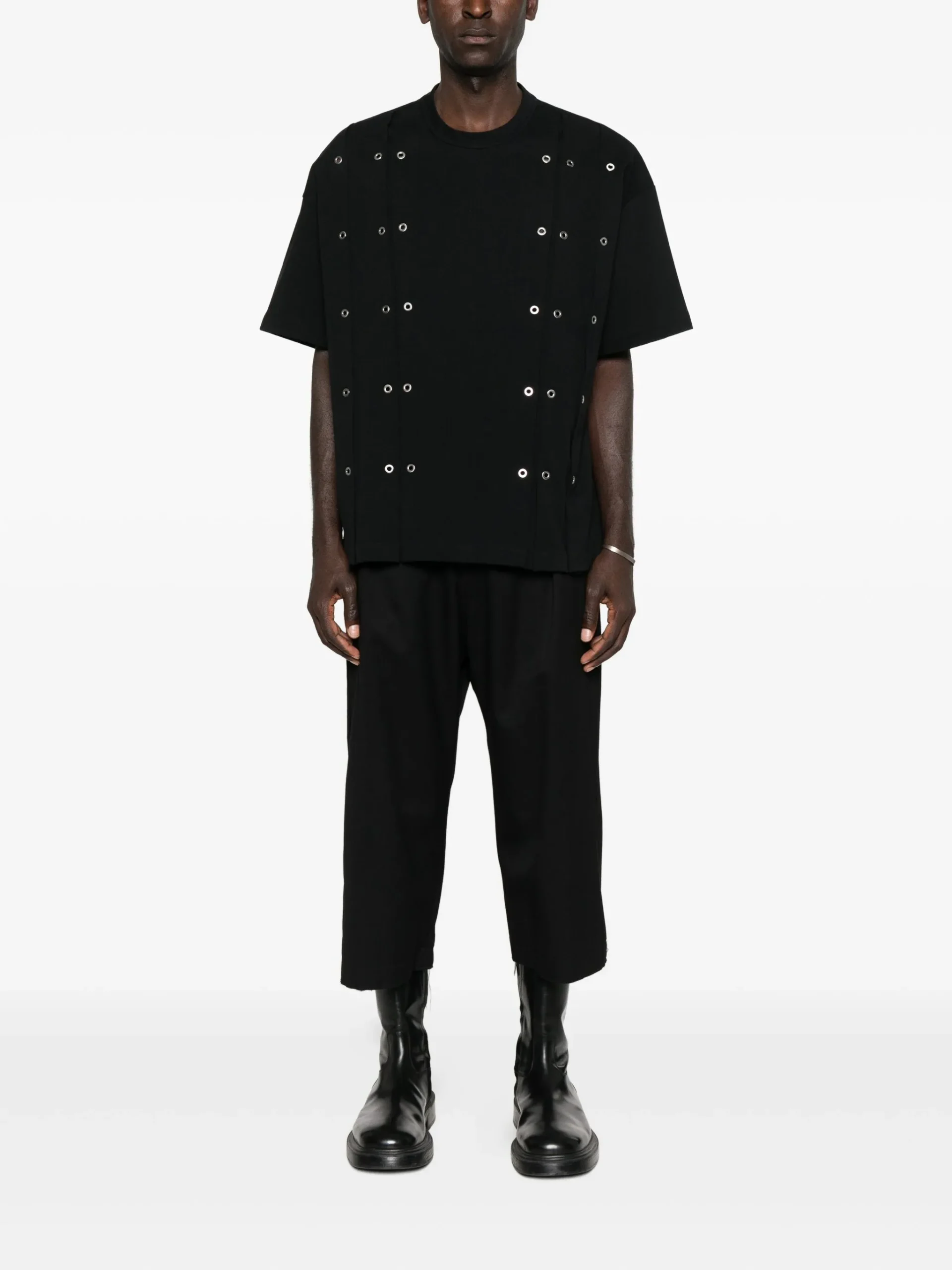 Tricou Jil Sander eyelet-detail negru - imagine 2