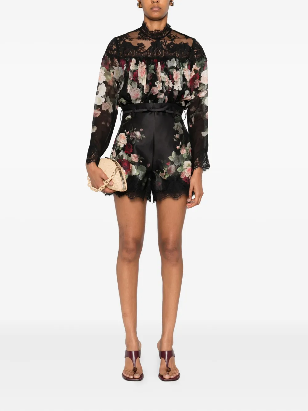 Bluza Zimmermann Lace-Trimmed Floral negru - imagine 4