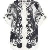Camasa Alemais Floral-Print Short-Sleeve bleumarin