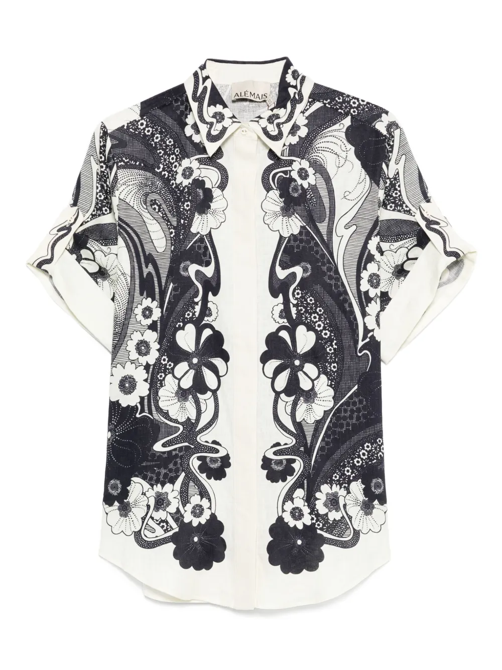 Camasa Alemais Floral-Print Short-Sleeve bleumarin