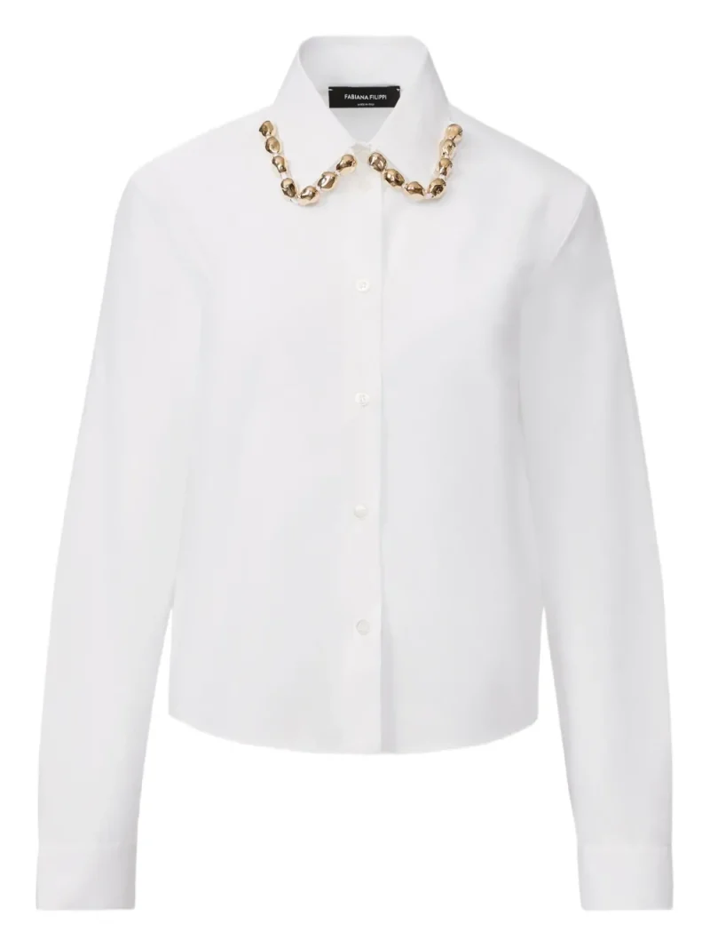 Camasa Fabiana Filippi Chain-Embellished Poplin alb