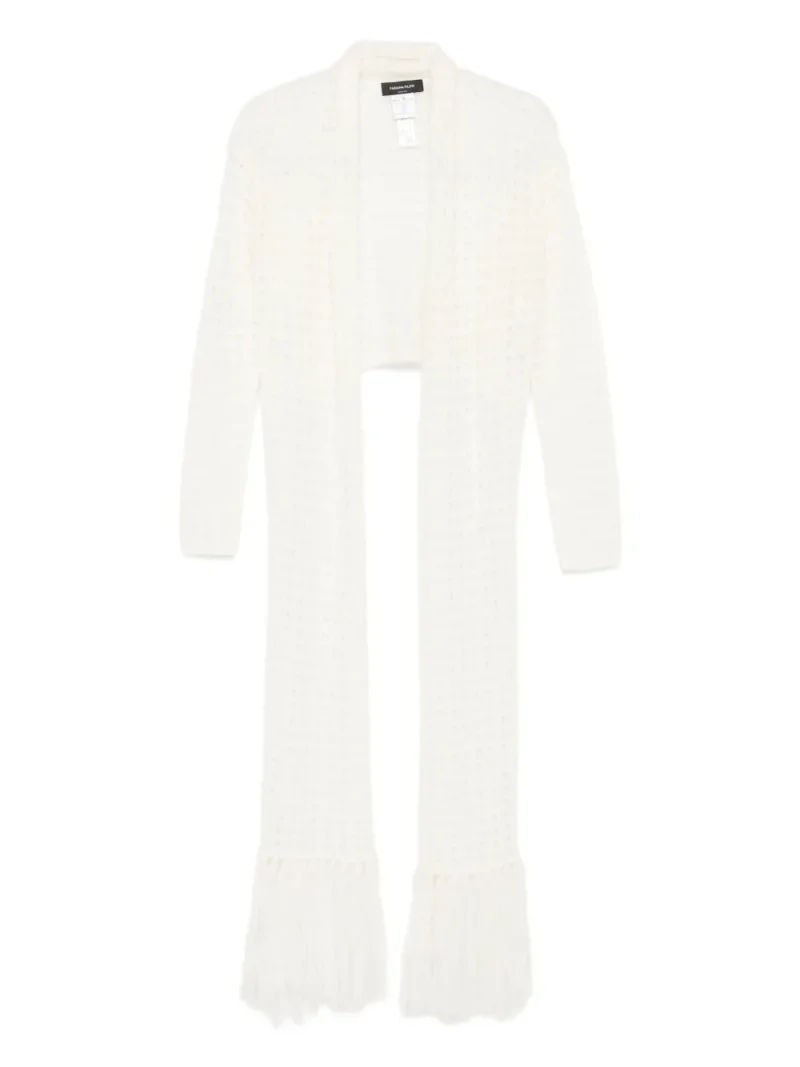 Cardigan Fabiana Filippi Fringe-Detail Open-Front alb