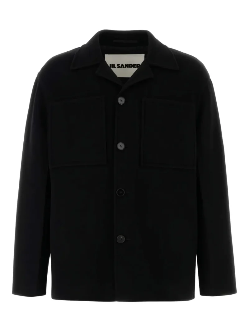Cardigan Jil Sander point-collar wool negru