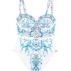 Costum de baie Camilla Bird-Print Lace-Up albastru