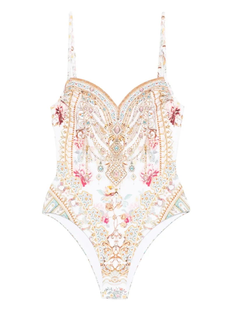 Costum de baie Camilla Sweetheart-Neck Embellished alb