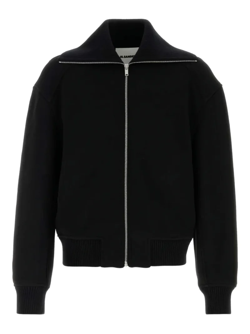 Jacheta Jil Sander zip-up wool bomber negru