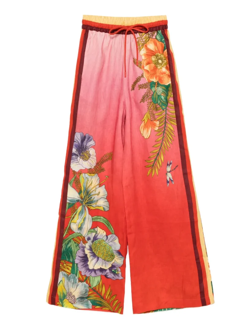 Pantaloni Alemais Inez Floral-Print Side-Stripe roz