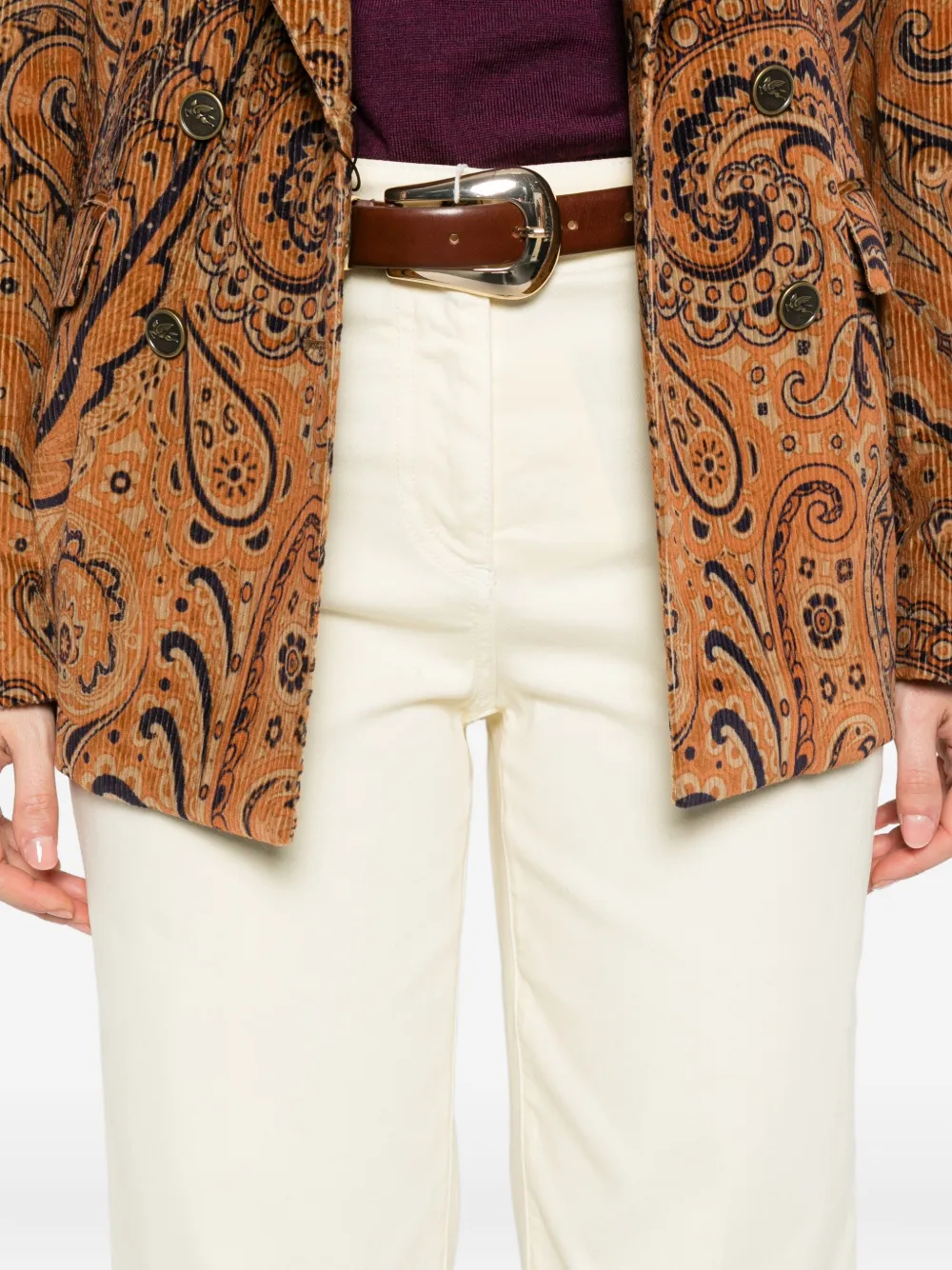 Pantaloni denim ETRO Embroidered-Detail Five-Pocket Design ecru - imagine 5