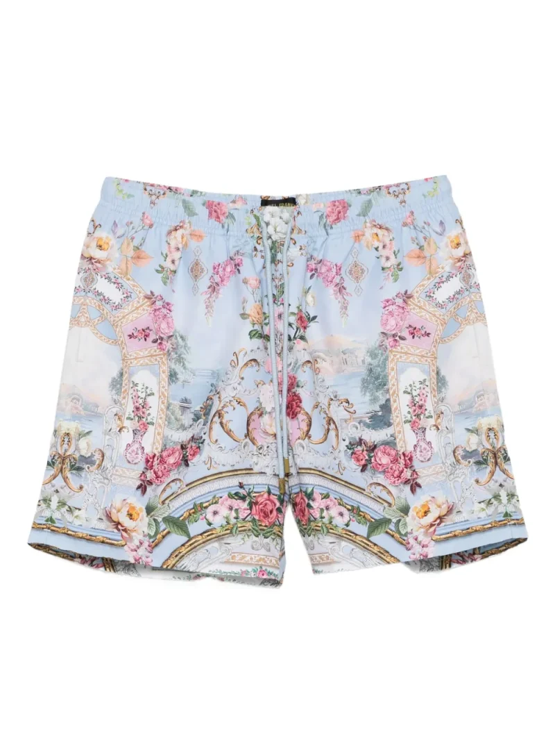 Pantaloni scurti Camilla Floral-Print Drawstring albastru
