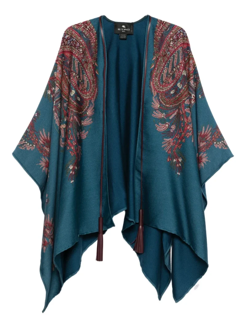 Poncho Etro Paisley-Print albastru