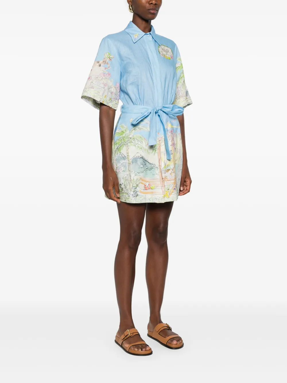 Rochie Alemais Linen Printed albastru - imagine 3