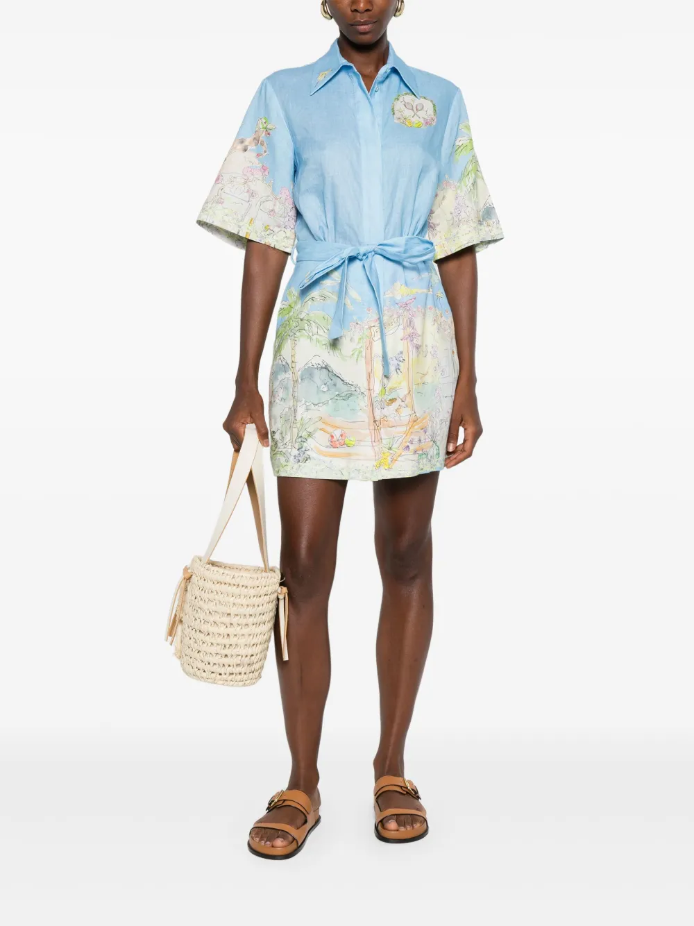 Rochie Alemais Linen Printed albastru - imagine 4