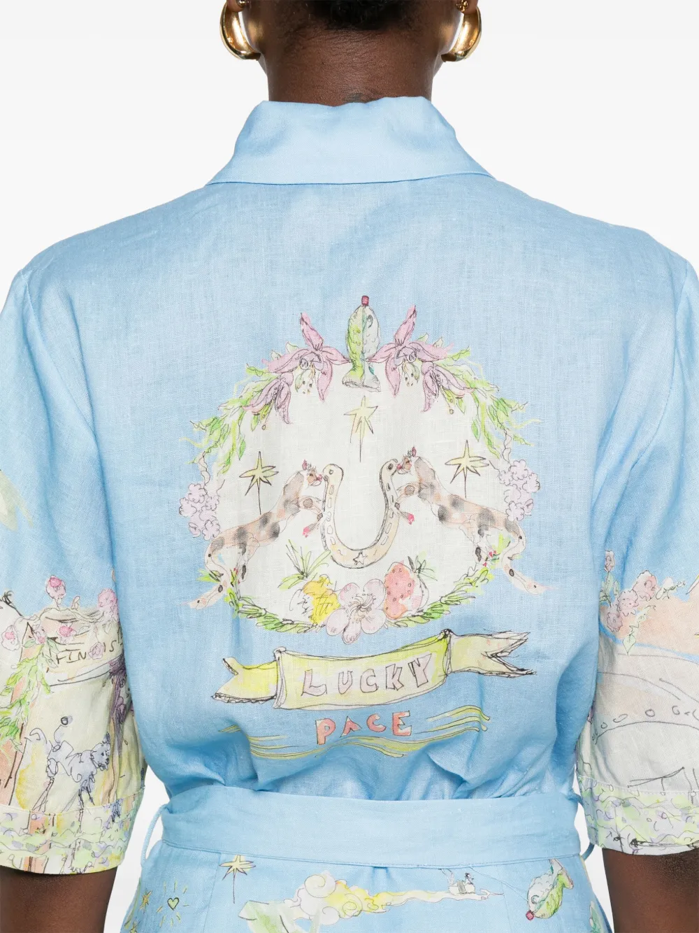 Rochie Alemais Linen Printed albastru - imagine 5