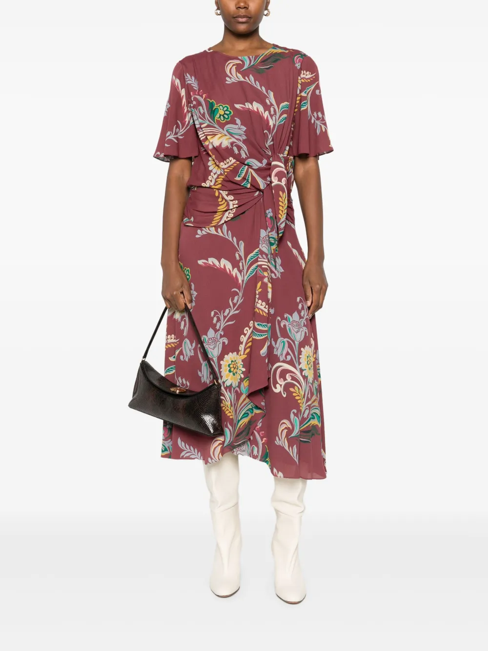 Rochie Etro Floral-Print Knot-Detail visiniu - imagine 4