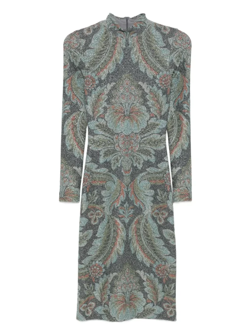 Rochie Etro High-Neck Floral-Pattern albastru