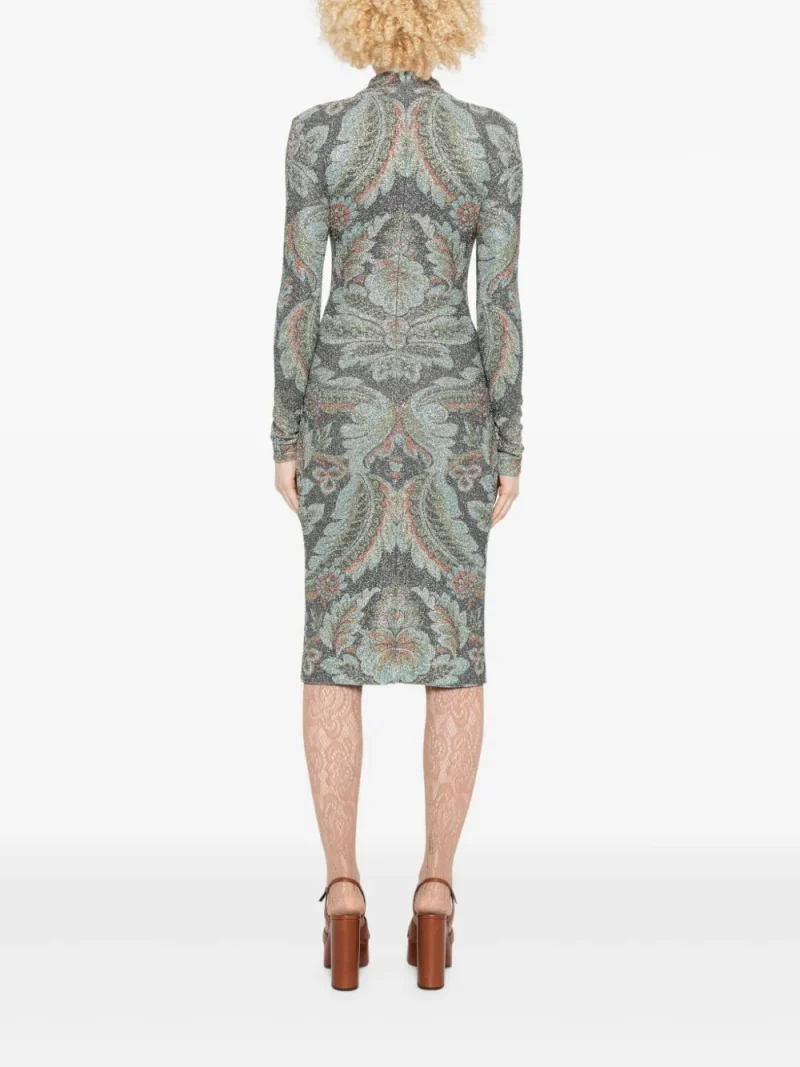 Alternative view of Rochie Etro High-Neck Floral-Pattern albastru