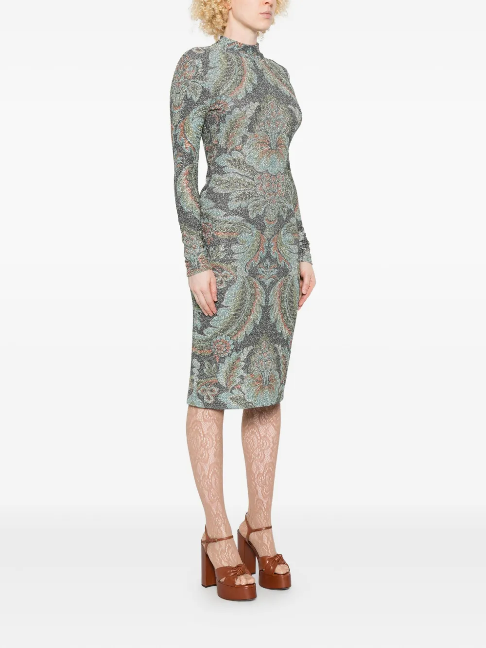 Rochie Etro High-Neck Floral-Pattern albastru - imagine 3