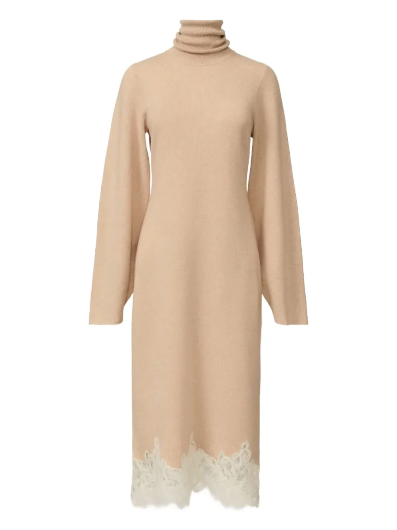 Rochie midi Fabiana Filippi Roll-Neck Lace-Trim bej