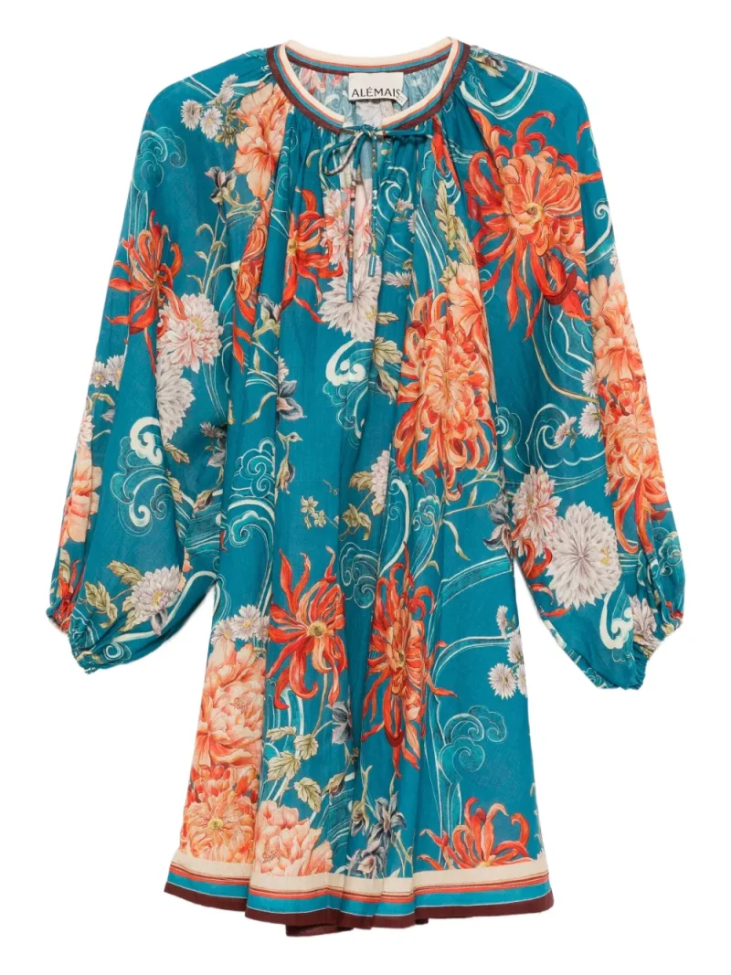 Rochie mini Alemais Fletcher Floral-Print albastru