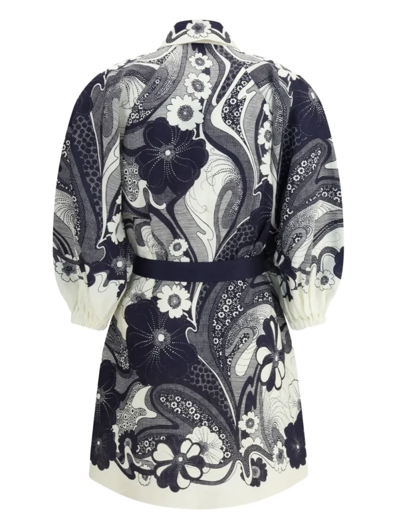 Alternative view of Rochie mini Alemais Floral-Print Puff-Sleeve bleumarin