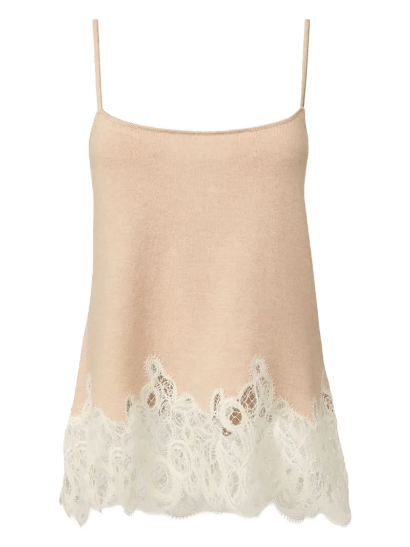 Top Fabiana Filippi Lace-Trimmed Knitted bej
