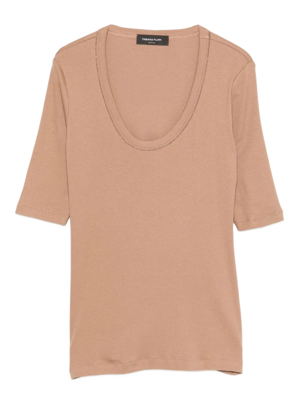 Tricou Fabiana Filippi Embellished Neckline maro