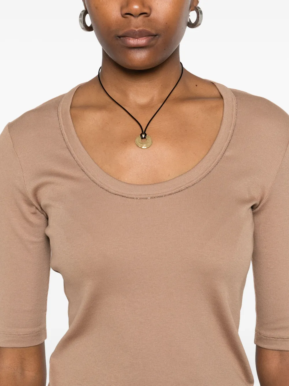 Tricou Fabiana Filippi Embellished Neckline maro - imagine 5