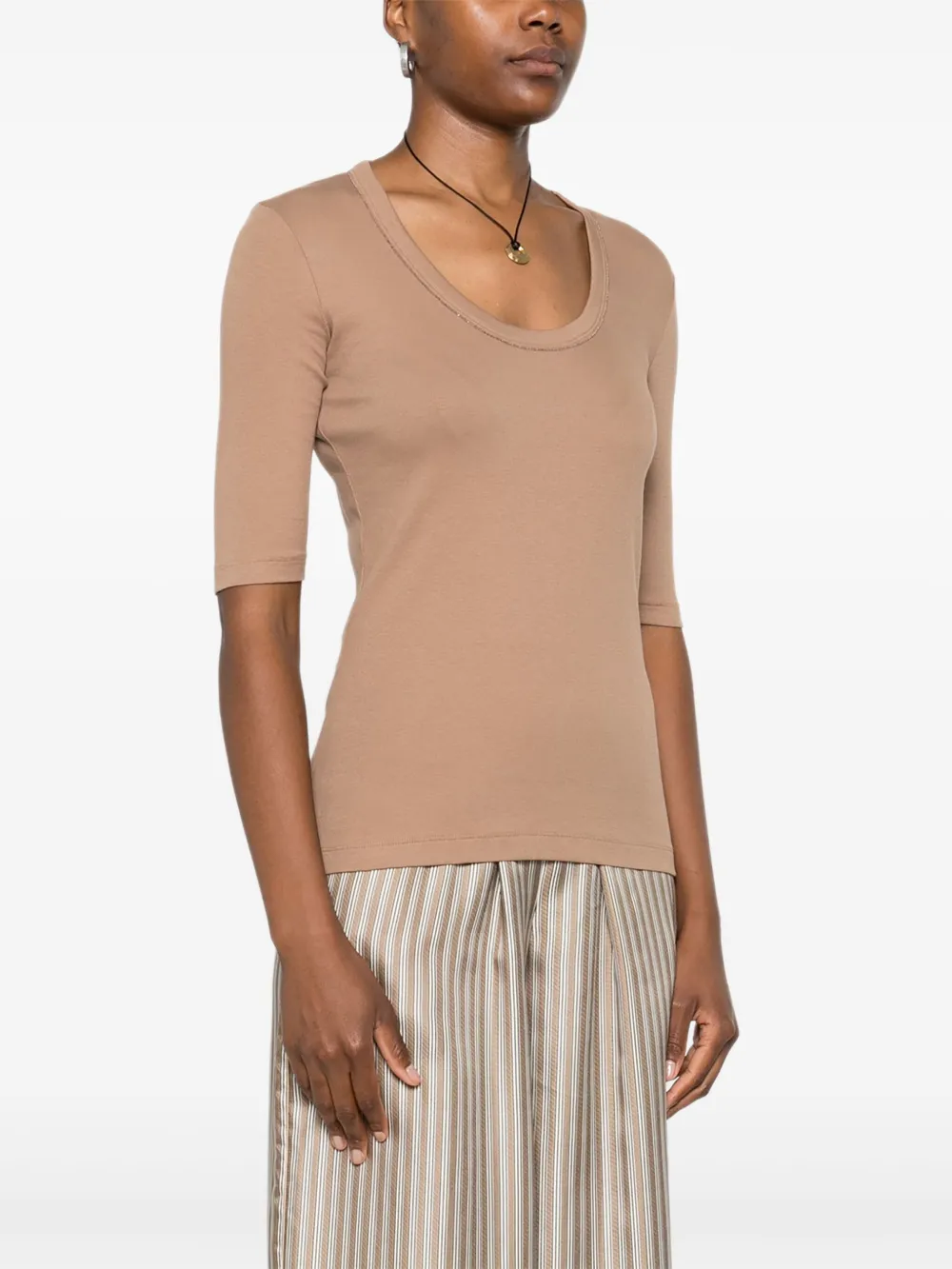 Tricou Fabiana Filippi Embellished Neckline maro - imagine 3