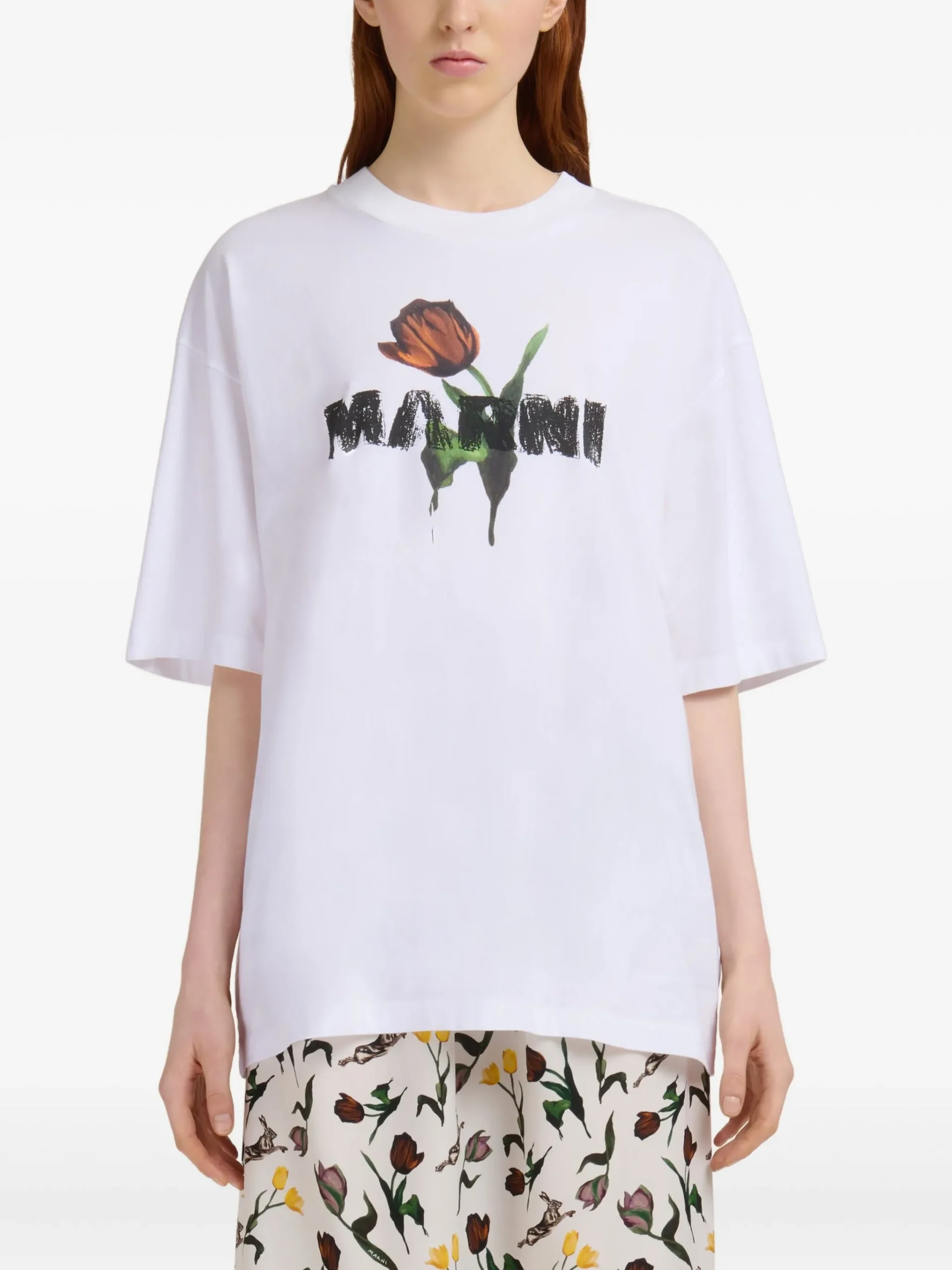 Tricou Marni flower-print alb - imagine 2