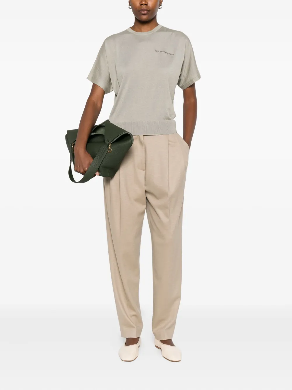 Top Peserico Embellished Short-Sleeved gri - imagine 4