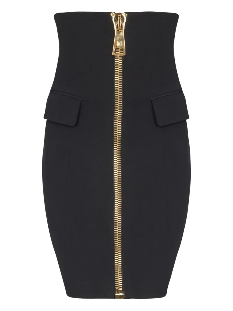 Fusta Balmain zip-front pocket short negru