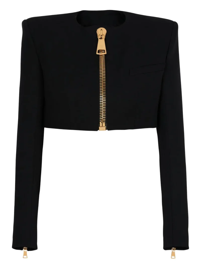 Alternative view of Jacheta Balmain padded-shoulder zip-front negru