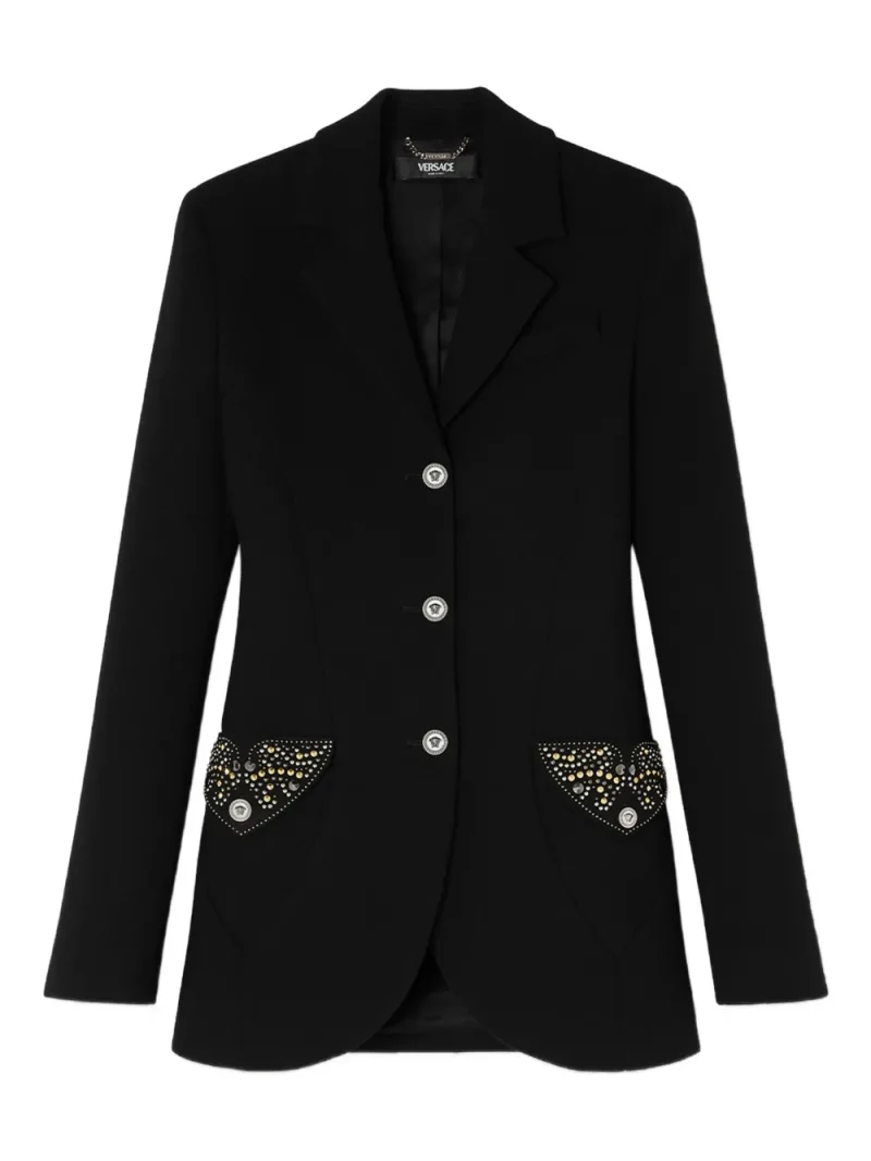 Jacheta Versace embellished pocket wool negru