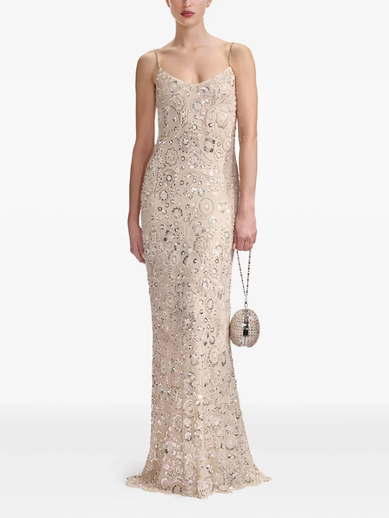 Rochie Self-Portrait Embellished spaghetti-strap bej