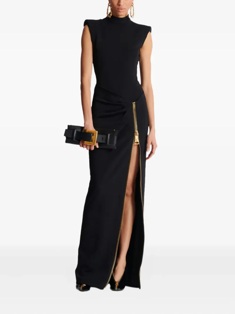 Alternative view of Rochie maxi Balmain zip-detail shoulder-pad negru
