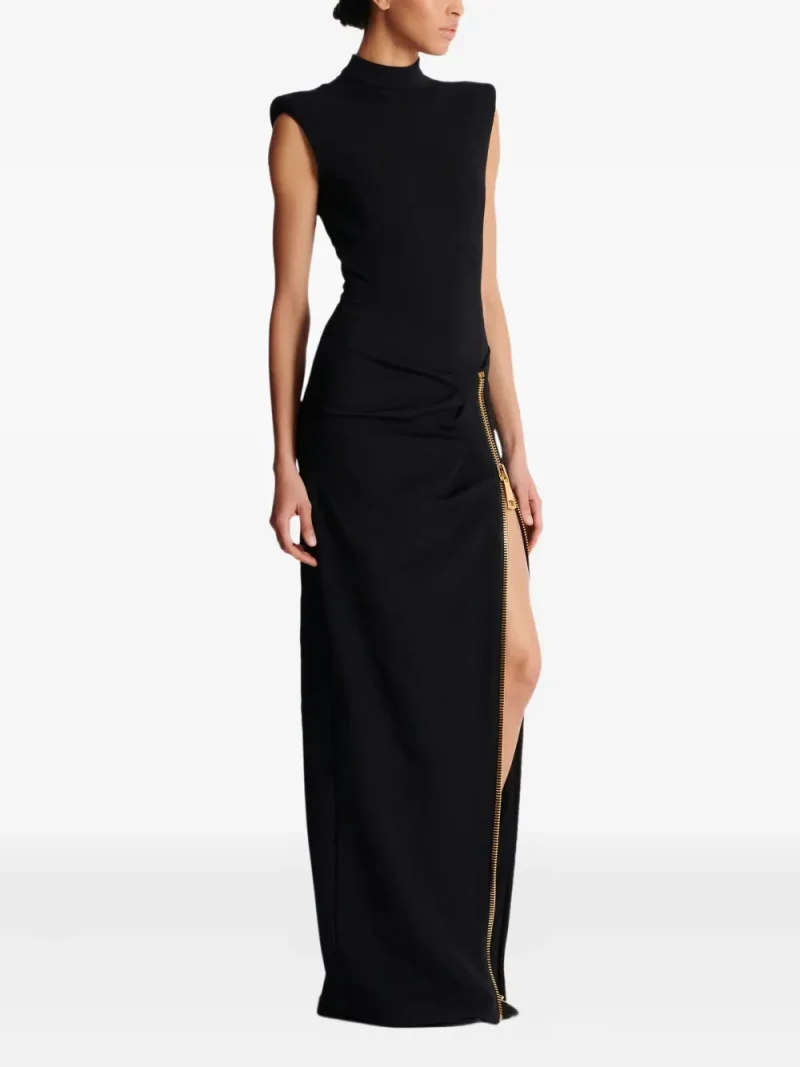 Rochie maxi Balmain zip-detail shoulder-pad negru - imagine 5
