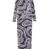 Rochie maxi abstract-print long-sleeve multicolor