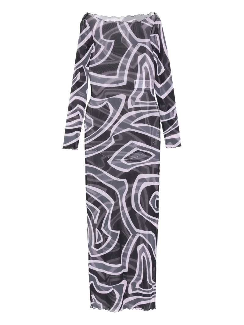 Rochie maxi abstract-print long-sleeve multicolor