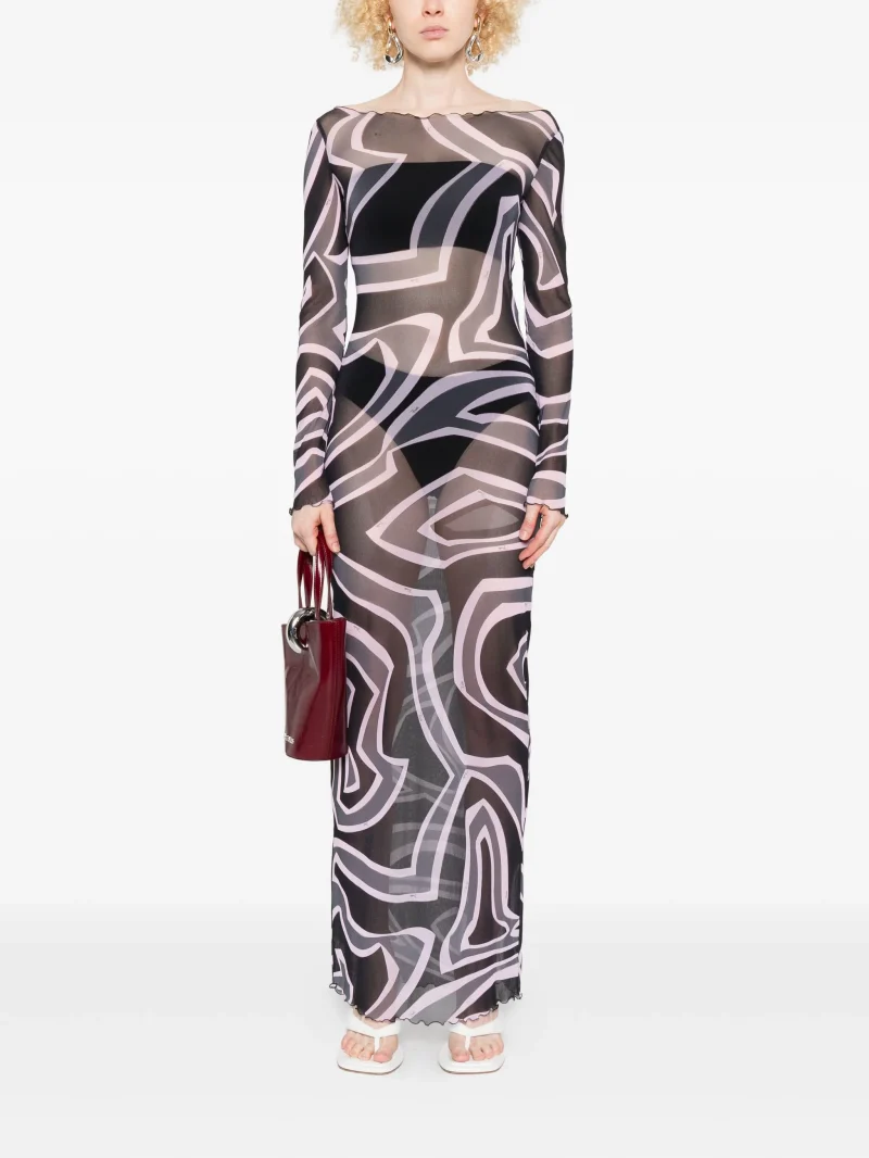 Alternative view of Rochie maxi abstract-print long-sleeve multicolor