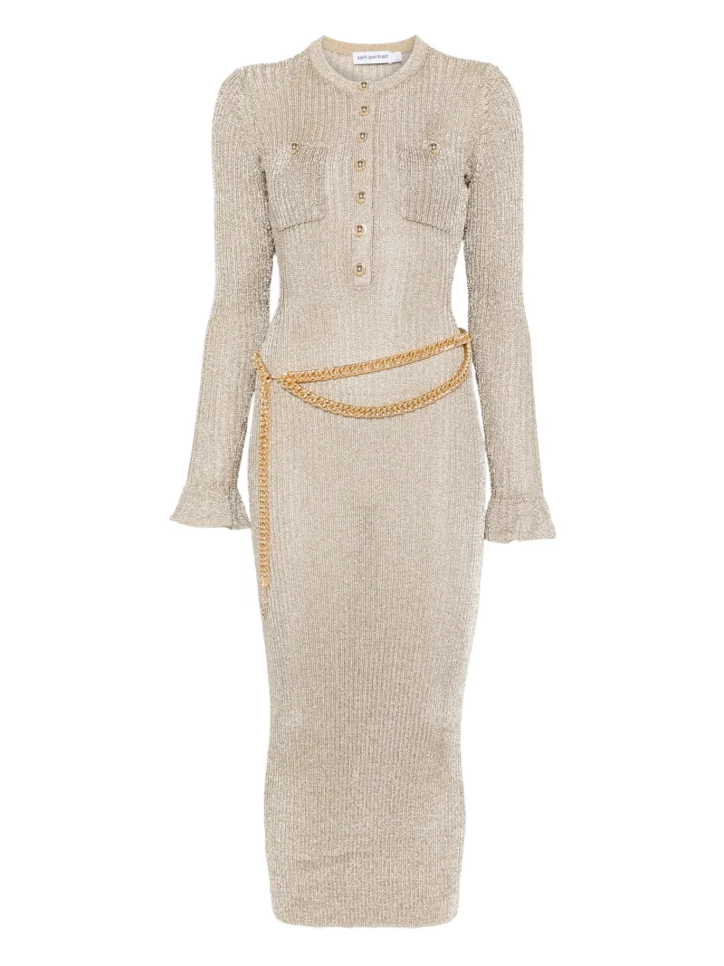 Rochie midi Self-Portrait Ribbed argintiu