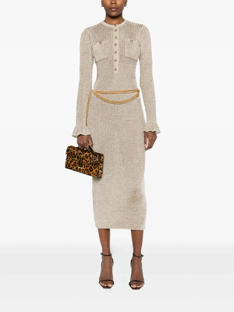 Alternative view of Rochie midi Self-Portrait Ribbed argintiu