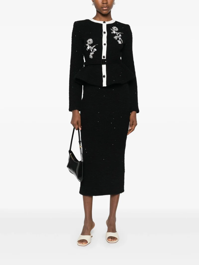 Alternative view of Rochie midi Self-Portrait floral-embellished knitted negru