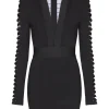 Rochie mini Balmain v-neck cut-out sleeve negru