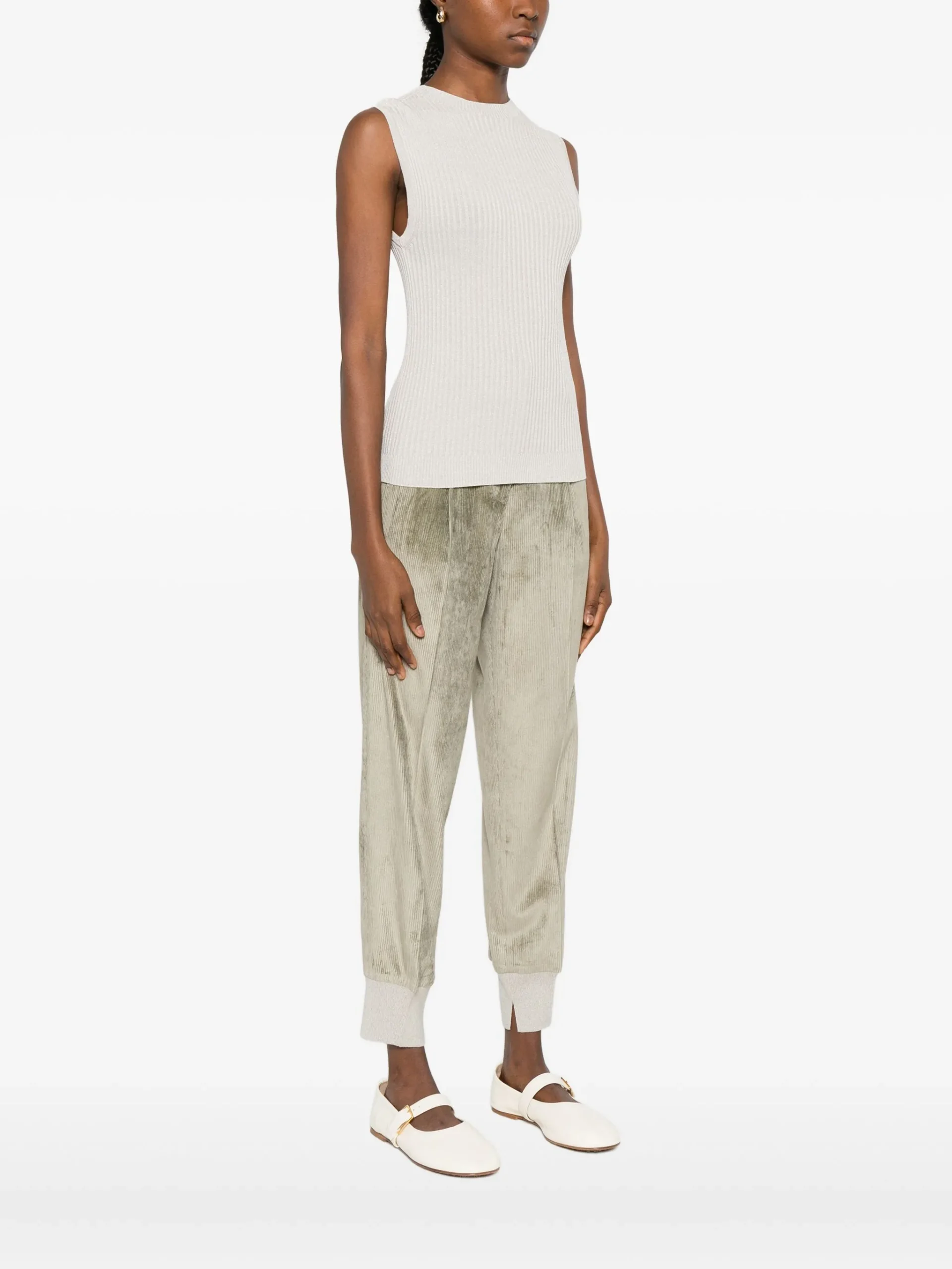 Top Peserico crew-neck ribbed knitted bej - imagine 6