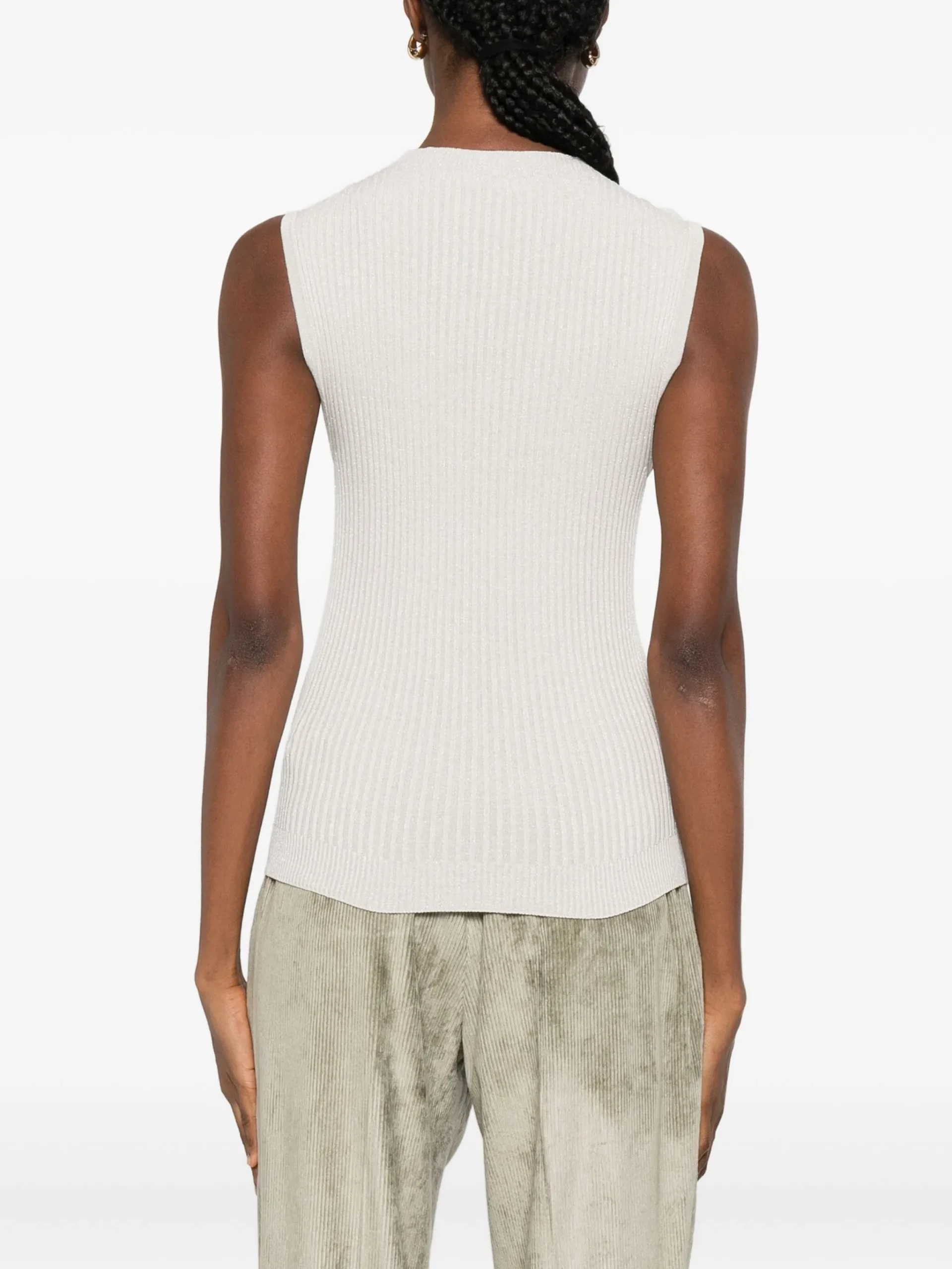 Top Peserico crew-neck ribbed knitted bej - imagine 5