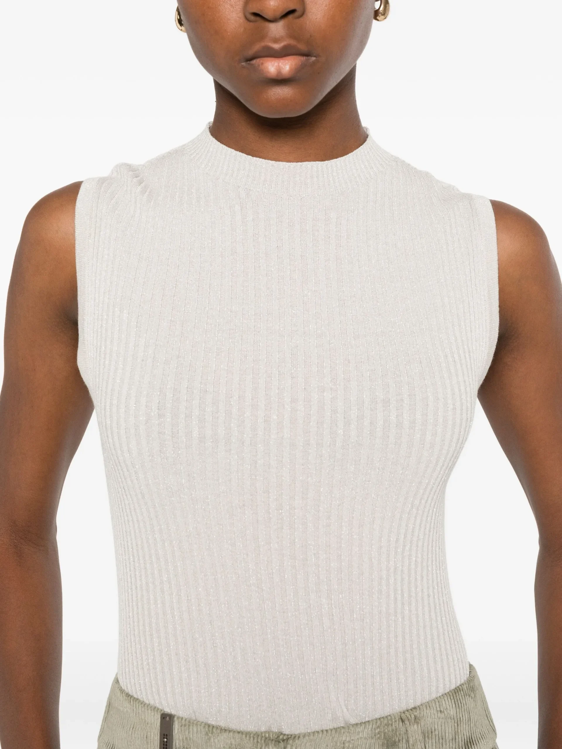 Top Peserico crew-neck ribbed knitted bej - imagine 4